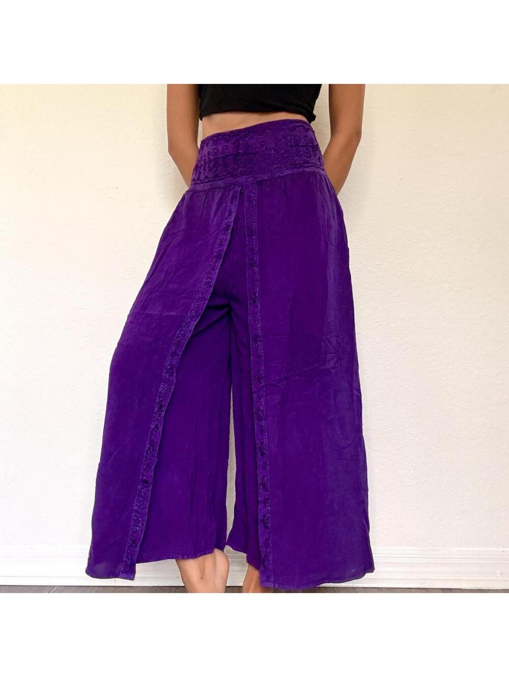 Purple rayon wide-leg gauchos